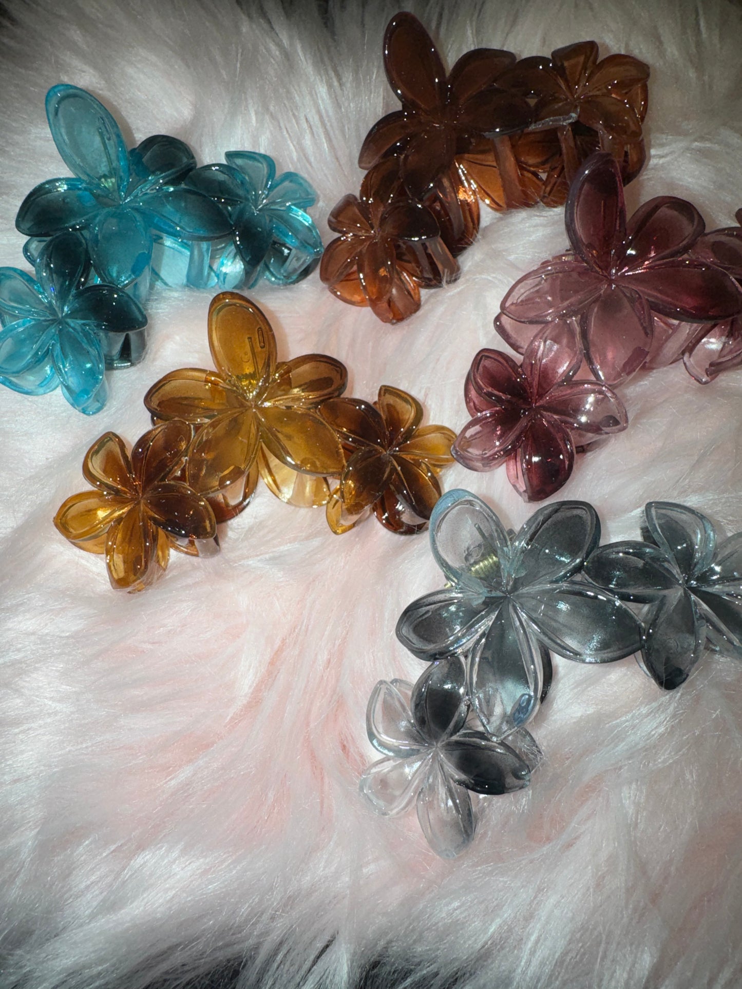 Grande pince à cheveux 3 Fleurs transparente